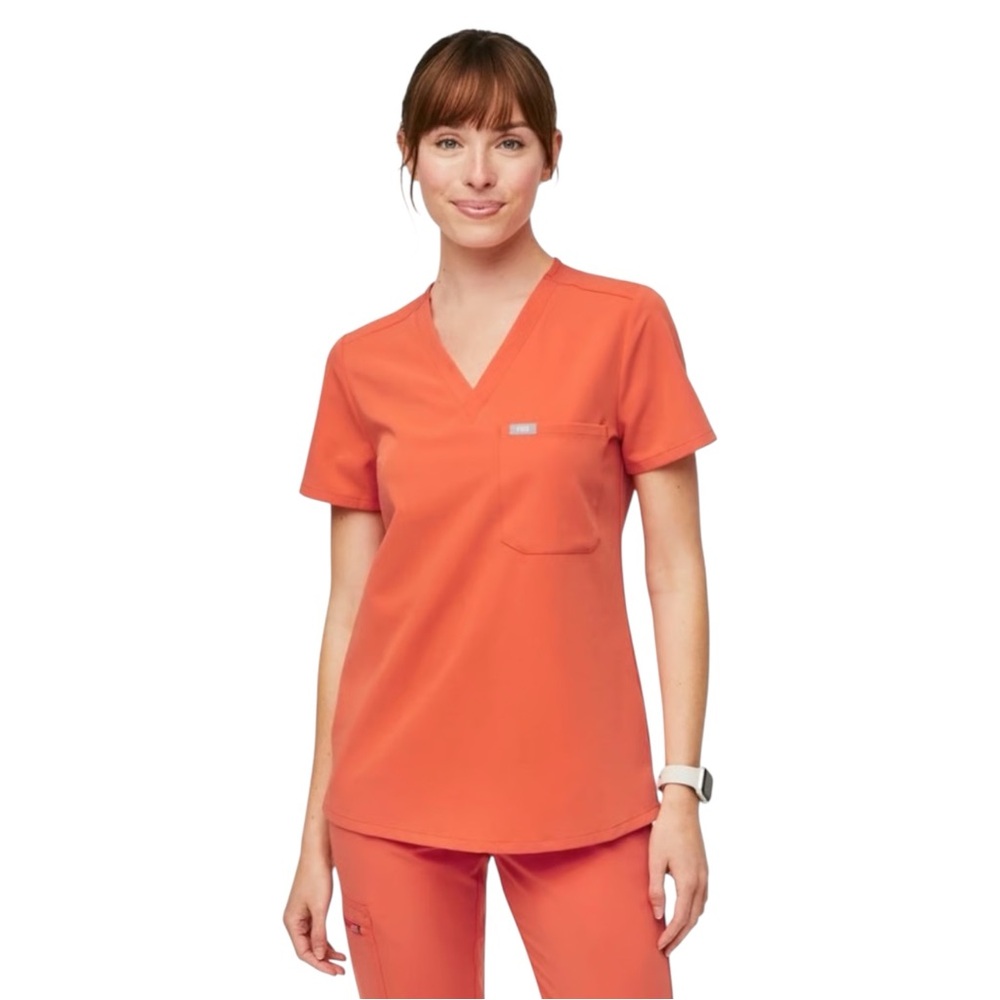 FIGS Catarina‎ Scrub Top Women’s Large Sunset Orange V-Neck Short Sleeve